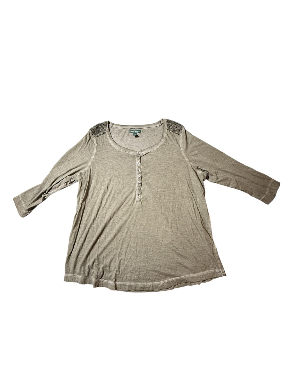 Lauren Ralph Lauren 2X Green Henley Blouse Beaded Shoulder 3/4 Sleeve Knit Top